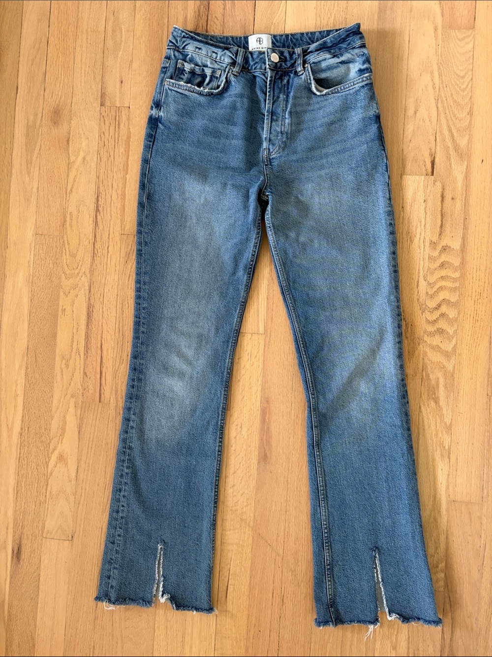 Anine Bing Blue Straight-Leg Jeans with Raw Hem